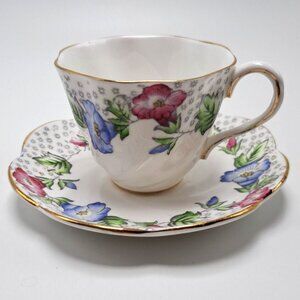 Salisbury England Morning Glory Convolvulus Teacup Saucer Bone China Floral